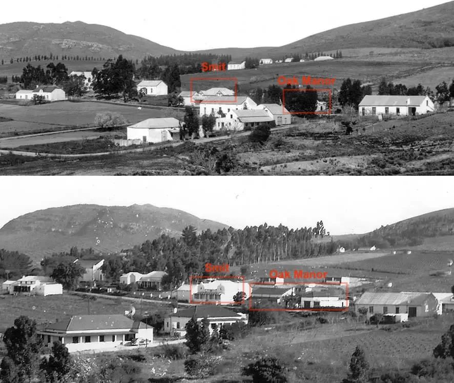 Oak Manor and Smit house approximately 1905 (top) vs. 1948 (bottom)
